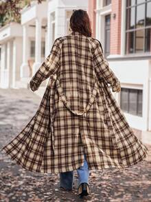 Vionelle Plus Size Women's French Casual Plaid Long Sleeve Long Woolen Coat, Autumn/Winter Winter Autumn Fall - Multicolor - View 2