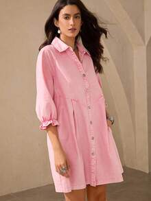 Wildy Váy cotton cài nút cho nữ Váy mùa thu cho nữ Trang phục màu hồng cho phụ nữ Phụ nữ phương Tây mặc Váy ngắn xếp ly đơn giản, tay áo raglan, quần áo mùa hè theo phong cách Bohemian cho phụ nữ Váy dài tay màu hồng Váy sơ mi cho phụ nữ Quần áo mùa thu cho phụ nữ Váy cài nút màu hồng Váy thường ngày màu hồng Trang phục phương Tây cho phụ nữ Trang phục đồng quê mùa thu sang trọng cho phụ nữ - Màu Hồng baby - Xem 8