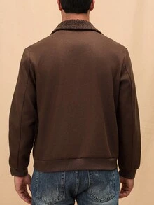 Manfinity Homme 男士复古纯色羊毛混纺夹克，秋冬 - 咖啡棕 - 查看 3
