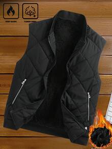 Manfinity Homme 男士秋冬保暖衬里背心、立领开衫加厚外套、宽松无袖夹克 - 黑色 - 查看 2