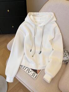 INAWLY Casual Loose Solid Color Hoodie, Autumn/Winter Fall Cloth For Women - White - View 3