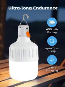 Teckwe 1pc Rechargeable LED Camping Light, Emergency Lamp 4 Lighting Modes, Multi-Functional Flashlight With Hook, Outdoor Night Work Lights Tent Hanging Lamp With Hooks, Camping Accessories - White - View 5