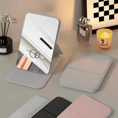 1 件便携式折叠 PU 皮革化妆镜，可调节手持镜带支架，适合宿舍桌面和办公室使用的穿衣镜，适合女性和女孩的礼物，旅行用品家居浴室装饰秋季装饰化妆品收纳盒浴室配件返校