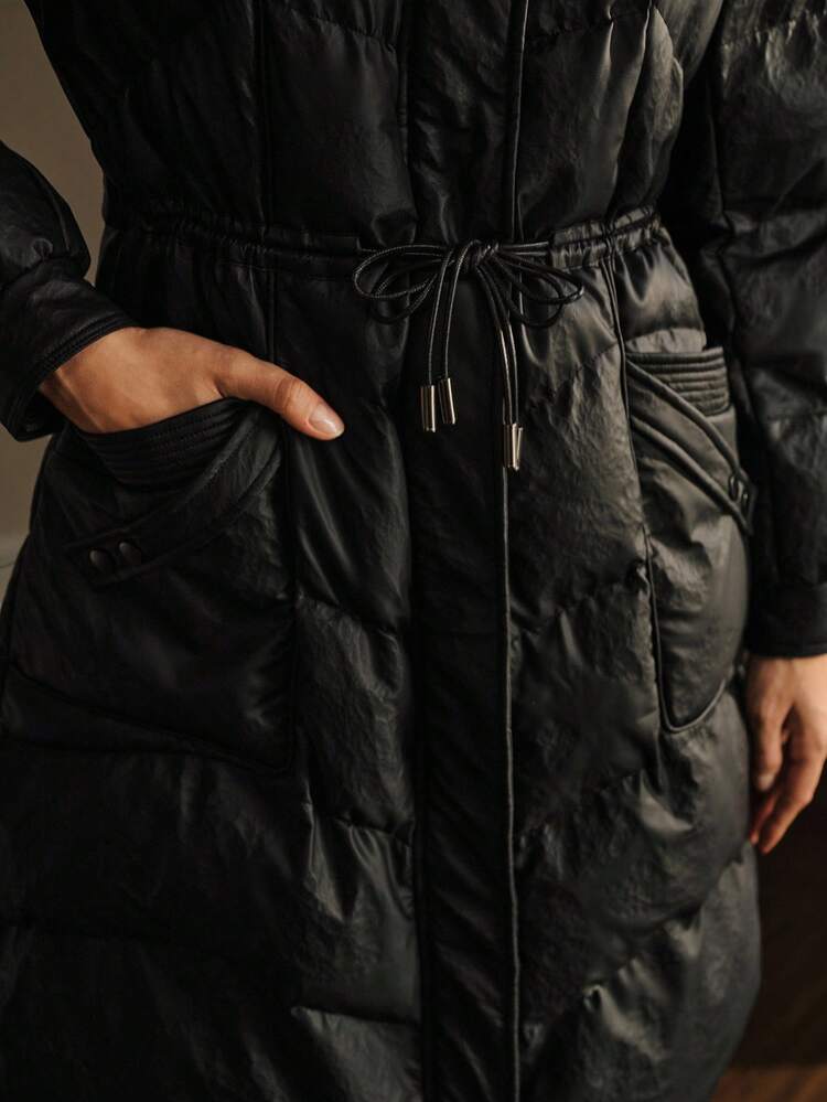 FUZZY TRIM HOODED WINTER COAT