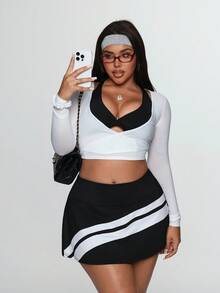 Rhythm Era Spódnica sportowa damska w dużym rozmiarze z wysokim stanem i blokami kolorów, z krótkimi spodenkami i kieszeniami, odpowiednia do noszenia na co dzień, biegania, jogi, siłowni i tenisa