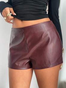 Aloruh Women's Fashionable Solid Color Low-Waist Shorts, Summer Fall Clothes Fall Clothes For Women All Women Fall For Women Fall Autumn Clothes Women's Fall Clothes Shorts For School  Concert Women Raves Festival Country Concert Ibizas Nashvilles Western Wear Women Western Boho Streetwear Tropical Gyaru Western Wear Women Western Gyaru Autumn Versatile Low Waist Leather Pants Y2K Cute Motorcycle Hot Girl Wine Red Short