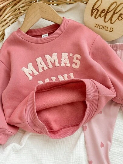 SHEIN Bộ áo nỉ dài tay in chữ dễ thương cho bé gái, Thu/Đông