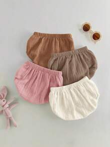 Loomiva Bộ 4 quần short thun bo gấu co giãn màu trơn cho trẻ sơ sinh Unisex - Nhiều màu - Xem 2