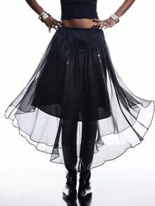 LYSMO Chân váy lưới thanh lịch thời trang dành cho nữ - màu đen - Xem 3