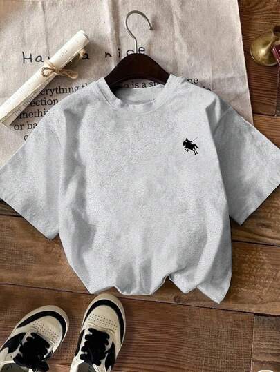 EMERY ROSE A Casual Large-Sized Women's Short-Sleeved T-Shirt With A Galloping Horse Pattern