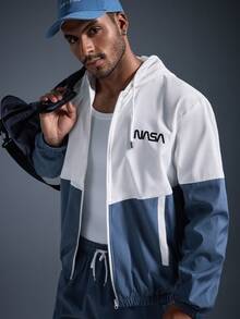 DRIFTMERE 男士休闲字母印花连帽夹克和抽绳运动裤套装，时尚百搭，适合春秋季、秋冬季节，可作运动服、健身房、慢跑套装 - 藍色 - 查看 7