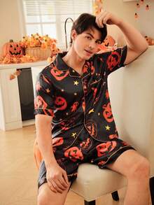 FamilyFrolics Bộ đồ ngủ in hình ma bí ngô 2 món cho nam, Halloween - Nhiều màu - Xem 5