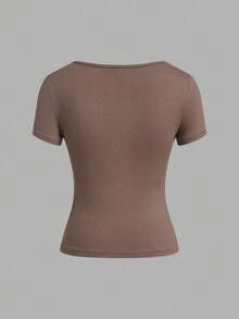 SHEIN EZwear 3 件女式黑色、浅棕色、白色短袖短款休闲修身 T 恤，适合夏季 - 彩色 - 查看 9