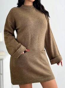 EURMUSE Women's Casual Pocket Sweater, Daily Wear, Comfortable, Fall, Winter - Brown - View 1