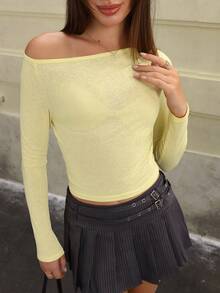 Jeanoix Lightweight Sheer Bamboo Knit Cropped Shoulder Shrug Top, Slim Fit Casual Streetwear, Summer/Autumn Fall Cloth For Women - Yellow - View 7