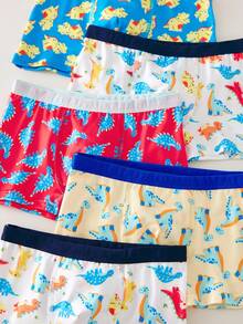 5pcs/Pack Boys' Toddler Dinosaur Series Elastic Waist Soft Comfortable Basic Breathable Boxer Briefs Boys Dinosaur Underwear Boys Underwear Fall Winter - Multicolor - View 4