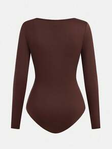 SHEIN Girlism Bộ 2 bộ đồ liền thân màu đen và nâu cổ vuông tay dài màu trơn có nút bấm phía trước cho bé gái tuổi teen, mua 1 tặng 1 - Nhiều màu - Xem 7