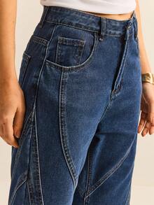 Daynim 女士休闲特色拼布牛仔裤 - 中等水洗藍 - 查看 3