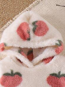 SHEIN Toddler Girls' Cute Red Peach & Cherry Blossom Long Sleeve Hooded Fleece T-Shirt With Printed Leggings T-Shirt Set Fall Winter - Apricot - View 7