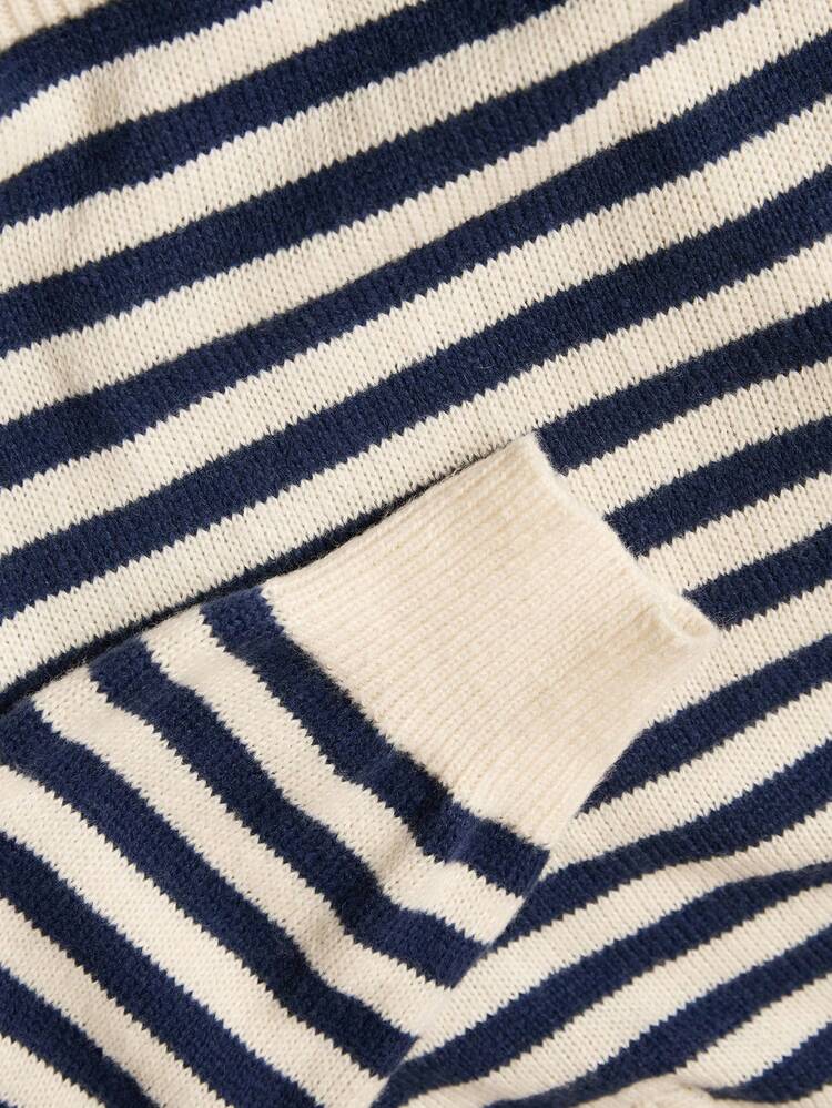 Plus Size Casual Commuter Knit Striped Top, Zip Up Hoodie For Women, Women's Winter Sweater