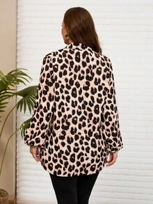 EMERY ROSE Plus Size Leopard Print Ruffle Hem Blouse, Casual For Women, All Season For Women - Multicolor - View 2