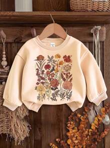 SHEIN 压花运动衫、波西米亚风野花、复古、植物运动衫、复古植物运动衫、柔和花卉自然运动衫、花园爱好者礼物、年轻女孩休闲简约宽松圆领日常舒适厚针织运动衫，适合秋冬季