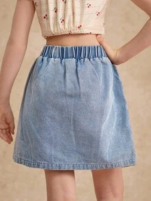 2025 春夏新品，独特的交叉设计，搭配优雅的荷叶边下摆裙子，适合青少年女孩，时尚、百搭、甜美，适合日常活动、郊游和社交聚会 - 藍色 - 查看 2