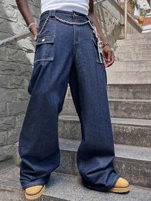 ROMWE MEN Casual Jeans en denim cargo ample avec poches pour hommes - Jean brut - Voir 3