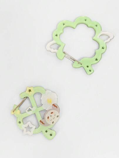 Anime 3 pièces Porte-clés cache-oreilles trèfle mignon aléatoire, pendentif de sac à main en acrylique vert Lolita Y2K papillon fleur étoile, accessoires polyvalents haut de gamme