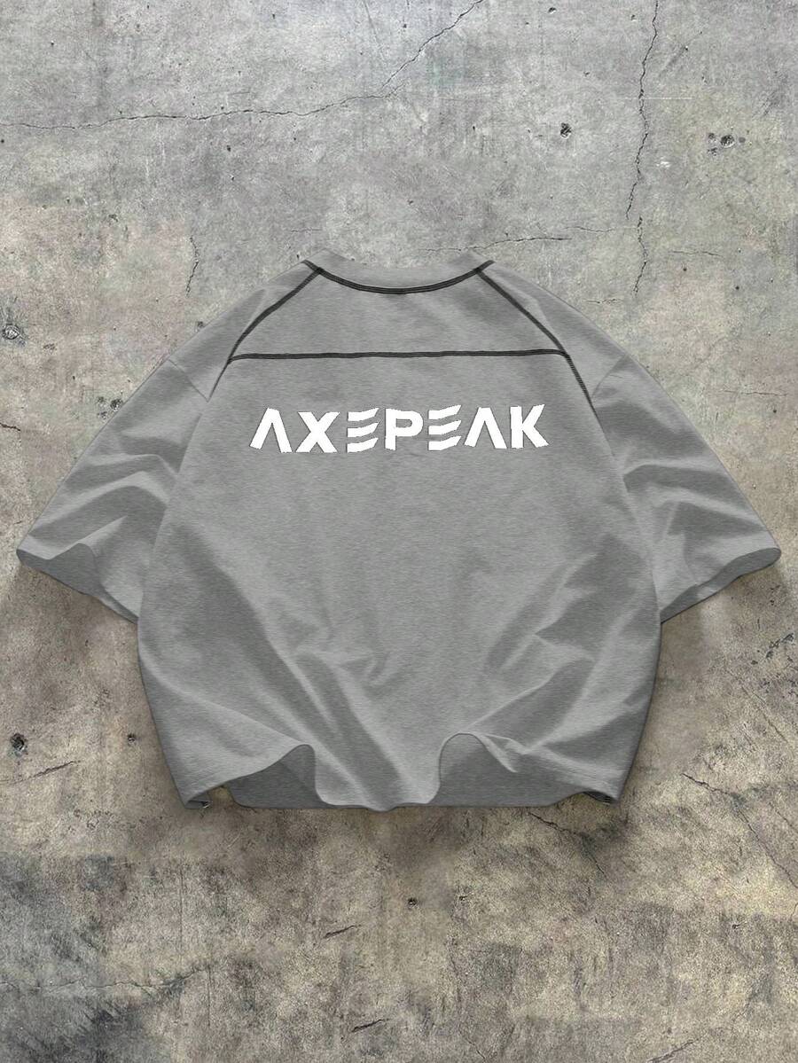 AXEPEAK 男士简约印花圆领短袖T恤 - 灰色 - 查看 1