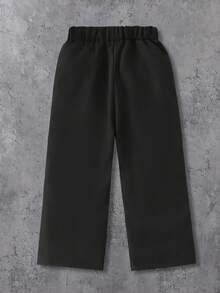 SHEIN Young Boy Fashionable & Versatile Drawstring Loose Fit Straight Leg Cargo Pants, Autumn/Winter Fall - Black - View 7