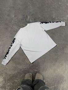 Manfinity EMRG Áo thun nam in khẩu hiệu Tượng Nữ thần Tự do cỡ lớn, mùa thu, áo dài tay - trắng - Xem 3