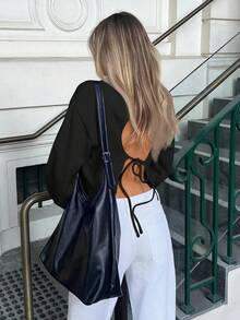 SHEIN Forever 21 秋冬季万圣节圣诞节新年外出毕业舞会优雅正式奢华时尚商务休闲生日/办公室/乡村音乐会/俱乐部性感/西部/工作/街头风/复古/节日/鸡尾酒会/锐舞派对/舞会/夏威夷/机场/趣味/基础款/早午餐/2000年代风格/紧身/老钱风格/教堂/返校节/优雅/派对/端庄/约会之夜/灰色/海军蓝时尚/浪漫/派对/仿貂绒长袖酒红色毛衣，秋冬季 - 黑色 - 查看 3
