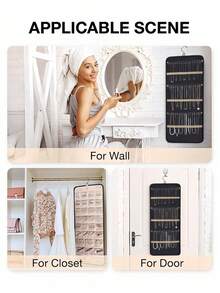 大容量珠宝收纳袋 - 双面壁挂式壁橱收纳，带挂钩，可挂耳环/项链/戒指 | 防尘优质涤纶门收纳袋（黑色情人节礼物创意） - 淡紫色 - 查看 2