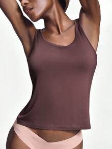 SHAPORA 女士休闲纯色吊带背心、家居服上衣 - 棕色 - 查看 5