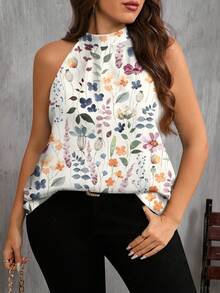 EMERY ROSE 大码女式休闲树叶印花优雅衬衫，适合夏季 - 彩色 - 查看 4