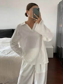DAZY Autumn/Winter New Loose Casual Solid Color Slouchy Women 2 Pieces Set Lounge Sets For Women - White - View 7