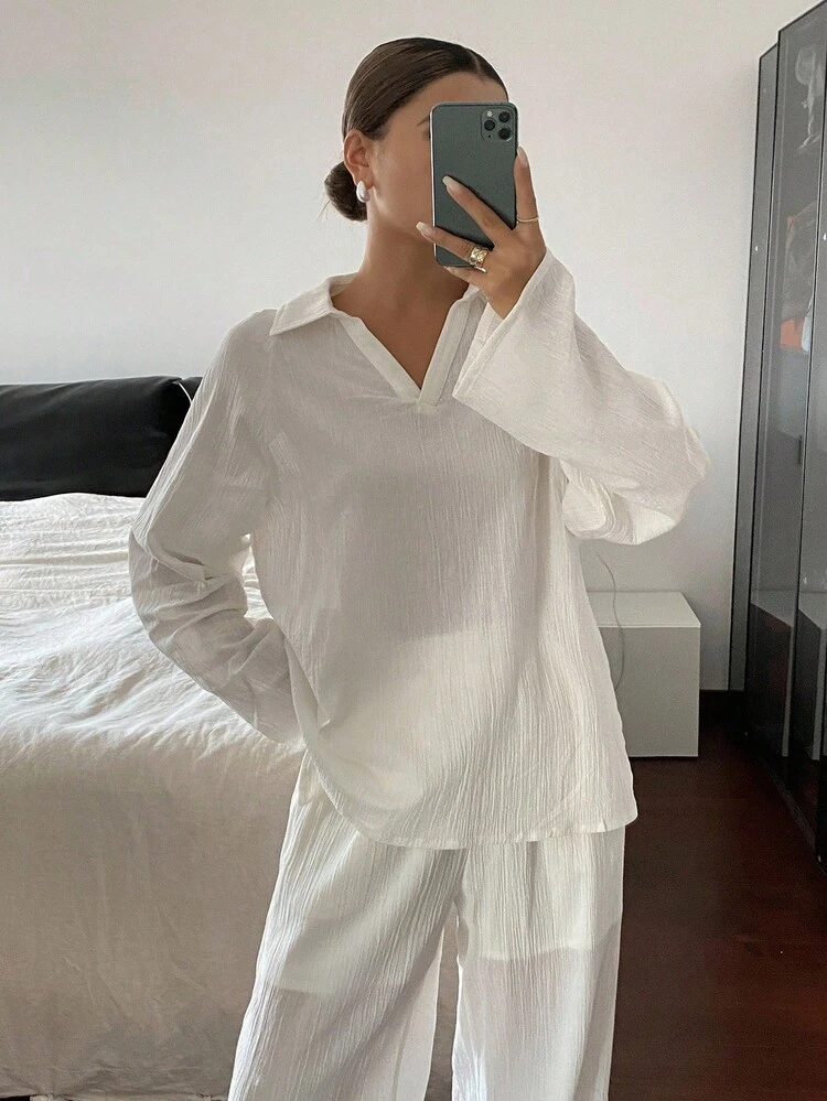 Autumn/Winter New Loose Casual Solid Color Slouchy Women 2 Pieces Set