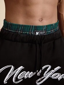 SWAVVY Pantalones de chándal largos de punto impresos casuales negros para hombres - Negro - Ver 3