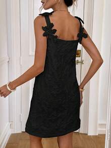 Easowa 女士休闲花卉提花迷你连衣裙 - 黑色 - 查看 2