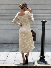 Chiquease Robe élégante de couleur unie avec patchwork pour femmes - Nude - Voir 2