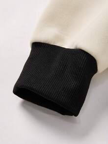 SHEIN Casuvi Kids 1 Set Teenage Boys Casual Minimalist Style Beige & Black Hoodie Sweatshirt With Black Pants, Regular Thickness, Everyday Wear, Autumn Fall Winter