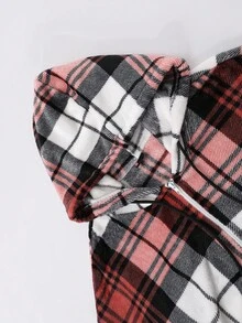 ROMWE MEN Street Life Men's Plaid Hooded Sweatshirt, Street Style American Casual Sweatshirt, Autumn/Winter - Red - View 8