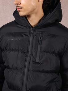 SUMWON Winter Puffer Jacket Quilted Hooded Bomber Style With Zip Pockets Ribbed Cuffs Insulated Down Alternative Coat For Cold Weather - Black - View 5