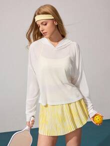 CourtClass Women's Lightweight Textured Fabric Backless Hooded Long Sleeve Casual Sports T-Shirt For Tennis, Golf, Daily Wear - White - View 5