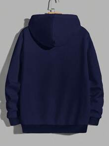 EURMUSE 100%Cotton Men's Mountain And Bird Printed Hooded Sweatshirt With Drawstring - Navy Blue - View 2