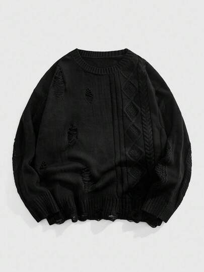 Street Life Herren Rundhals Pullover mit Destroyed-Effekt und strukturierter Strickoptik, lässiger Streetstyle, Herbst Winter