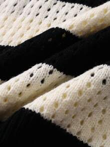 ROMWE MEN Prep 男士条纹字母刺绣毛衣，适合情人节、秋冬季节穿着，长袖上衣 - 黑色 - 查看 6