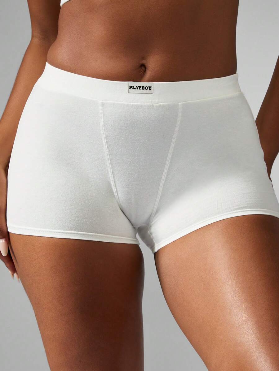 Missguided x Playboy Cotton Elastic High Waist Boxer Brief Boyshort Underwear Comfortable Full Coverage Short Panties Ladies Stretchy Wide Band Brief