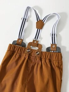 SHEIN Bộ trang phục quý ông 3 món cho bé trai mới biết đi, áo liền quần dài tay màu trắng và quần kaki có dây đeo, thoải mái, đa năng, cổ điển, thời trang, dễ thương, phong cách Anh, thích hợp cho trong nhà, ngoài trời, hàng ngày, thể thao, vui chơi, tiệc tùng, chụp ảnh, kỳ nghỉ, ngày lễ, đám cưới, tiệc chào đón em bé, lễ rửa tội và sinh nhật lần thứ 1 - Nhiều màu - Xem 8